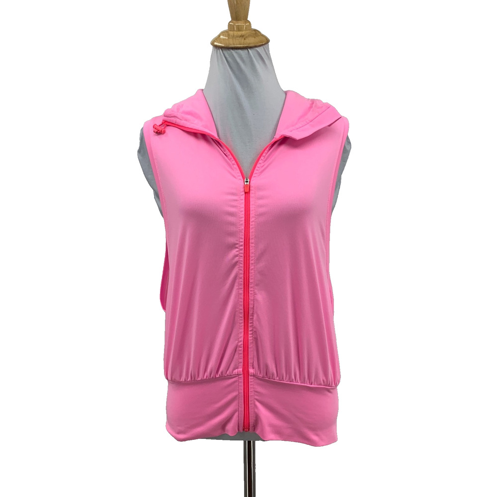Lorna Jane Vest Womens L Large Vibrant Pink Zip Up High Neck Gathered Banded Hem